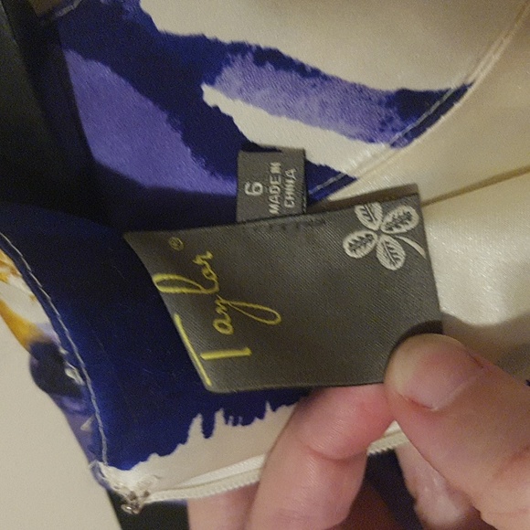 Taylor 100% silk yellow and purple abstract collared midi dress - Picture 6 of 7